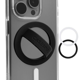 Casespire Magnetic Phone Grip Soft Silicone Finger Loop Holder for MagSafe and iPhones (Black + Metal Ring)