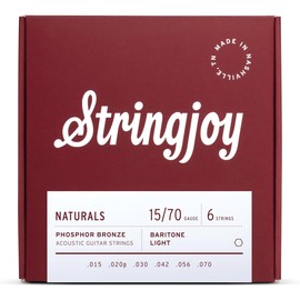 Stringjoy NB1570 Phosphor Bronze Acoustic Guitar Strings, 15-70 Baritone Light Gauge, Acoustic Guitar Strings for Clear Tones, Durable Light Guitar Strings, Naturals 6 String Set