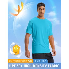 BALEAF Men's Running Hiking T Shirts UPF 50+ Quick-Dry Tops Rashguard Short Sleeve-Blue XXL