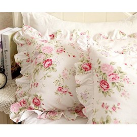 Kolachic Country Rose Roses Pink Floral Flower Bed Coverlets Dust Ruffle, 3 Pieces, 1 Bed Skirts & 2 PCS Pillowcases 100% Cotton (Vintage Rose, Queen)