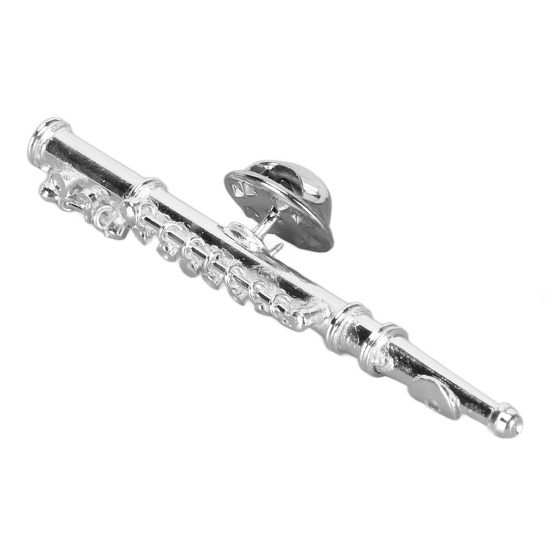 Silver Flute Brooch Miniature Musical Instrument Lapel Brooch Pin with