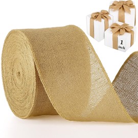 Chuangdi 40 Yard 1 Inches Burlap Ribbon Wide Jute Ribbon Natural Burlap Fabric Roll Wired Edge for Wreaths, Christmas Tree Decoration, Big Bow Crafts, Gift Wrapping, Wedding