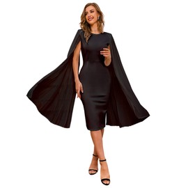 IWFEV Mid-Calf Patchwork Long Sleeve Round Neck Plain Sleeveless Midi Dress Women's Bodycon Dress M Black