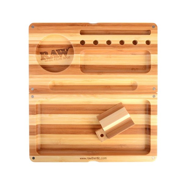 RAW Backflip Bamboo Magnet Rolling Tray (Limited Edition Striped) with Clear ES Scoop Card