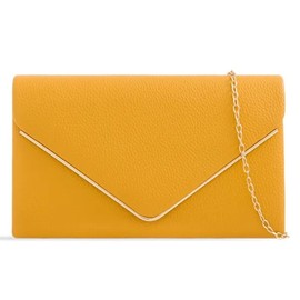 UShopUK Plain Faux Leather Bridal Prom Wedding Evening Party Purse Shoulder Bag, mustard yellow