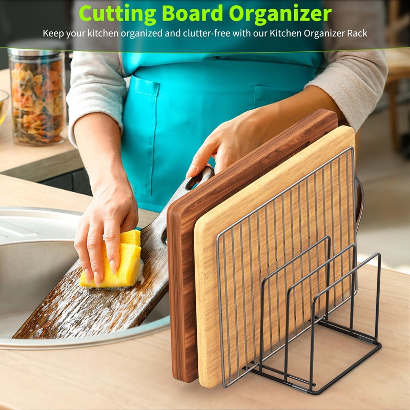 LAEMYFYRE Kitchen Organizer Rack - 4-Slot Heavy-Duty Holder for Cutting