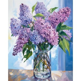 Tucocoo Paint by Number Blue Lilac in a Glass Vase Flowers DIY Painting On Canvas with Brushes Acrylic Paints Graffiti Paint by Numbers for Adults Kids Students Beginner 16x20 Inch（Without Frame）