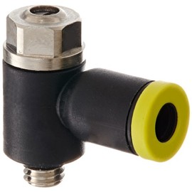 Legris 7010 04 19 Nylon Air Flow Control Valve, 90 Degree Elbow, Meter-Out, Slotted Screw, 4 mm Tube OD x M5 Metric Male