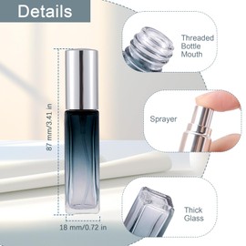 Kesell 11pack 10ml Glass Spray Bottle, Mini Square Perfume Bottle Refillable Perfume Atomizer Fine Mist Liquid Dispenser for essential oil (Silver Cap)