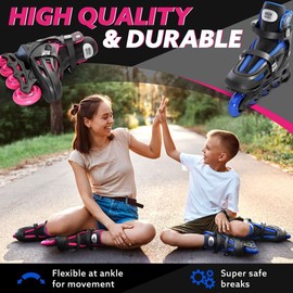 Inline Skates for Girls and Boys, Skates with Gel Wheels Adjustable Sizing for Adults and Kids, Inline Skates for Adult Female, Male, Lightweight Skates, High Bounce, Blue