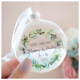 Mummy & Daddy To Be 2024 Merry Christmas Decoration. New Mum. Pregnant, Expecting Tree Bauble Ornament. Baby Shower Handmade Keepsake