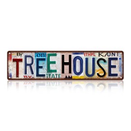 TREEPERI Vintage Tree House Street Sign Wall Decor Metal Tin Signs