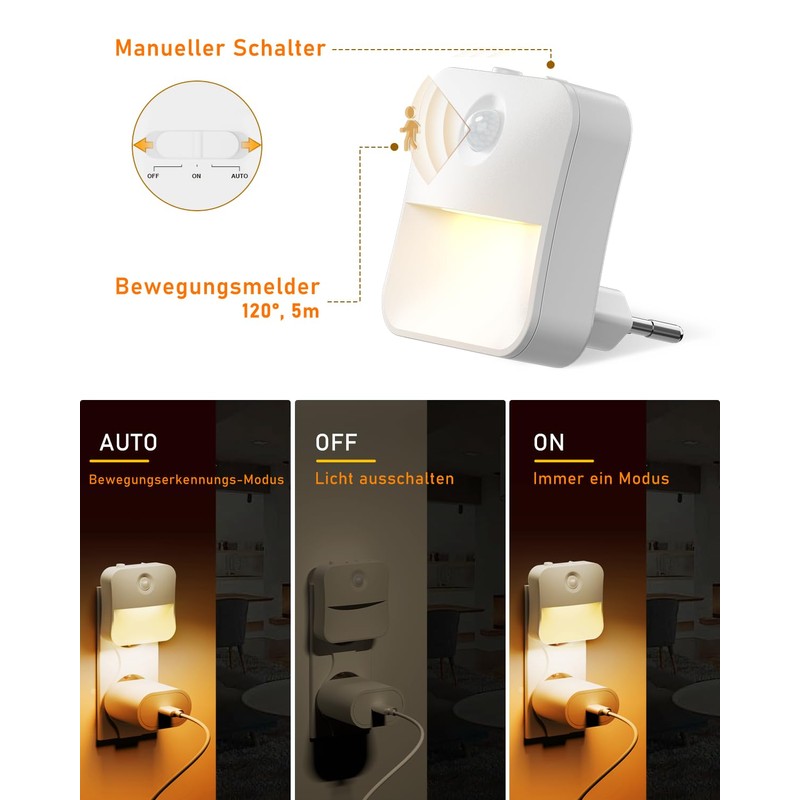 FLOWood Night Light Socket with Twilight Sensor and Motion Sensor,