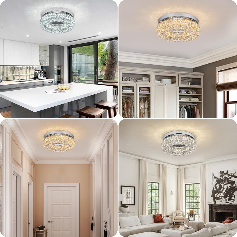 HomLaiting 7.8” Crystal Ceiling Light Fixture, Mini Round Chandeliers 6500K
