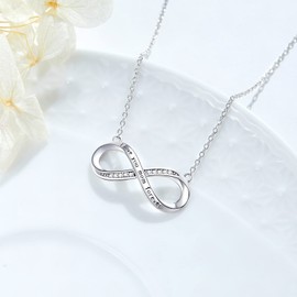 BETHZA I Love You Mom Forever Necklace Sterling Silver 1/10 CT Diamond Mother Infinity Pendant Jewerly Gift for Women Mom Wife Daughter