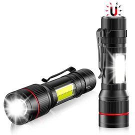 Lsnisni Rechargeable Flashlight 2 Pack, 2000 Lumen Super Bright Flash Light, Small Led Tactical Flashlights with 3 Lighting Modes, Zoomable, Portable Flash Lights with Clip and Magnet for Camping Home