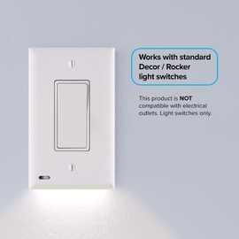 2 Pack - SnapPower SwitchLight - LED Night Light - For Single-Pole Light Switches - Light Switch Plate With LED Night Lights - Adjust Brightness - Auto On/Off Sensor - (Rocker, White)