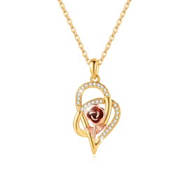 FOJDPAS 14K Gold Diamond Pendant Necklace for Women Charm Pendant Dainty Silver Gold Plated Rose Gold Perfect Gifts for Mom Sister Wife Christmas Heart Necklaces (gold)
