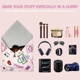 Juyanxy Self-Adhesive Magic Cloth Makeup Bag & Multi-Use Organizer|17.7"x17.7" Portable Travel Cosmetic Bag, Camera Lens Protector, Laptop Sleeve|Beauty Cuties Design Reusable Washable Storage Wrap