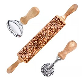 Rolling Pin for Baking, with Cookie Mold & Cutter, Embossing Rolling Pin, Engraved Decor Tools for Kitchen Creative Baking, Great Gifts