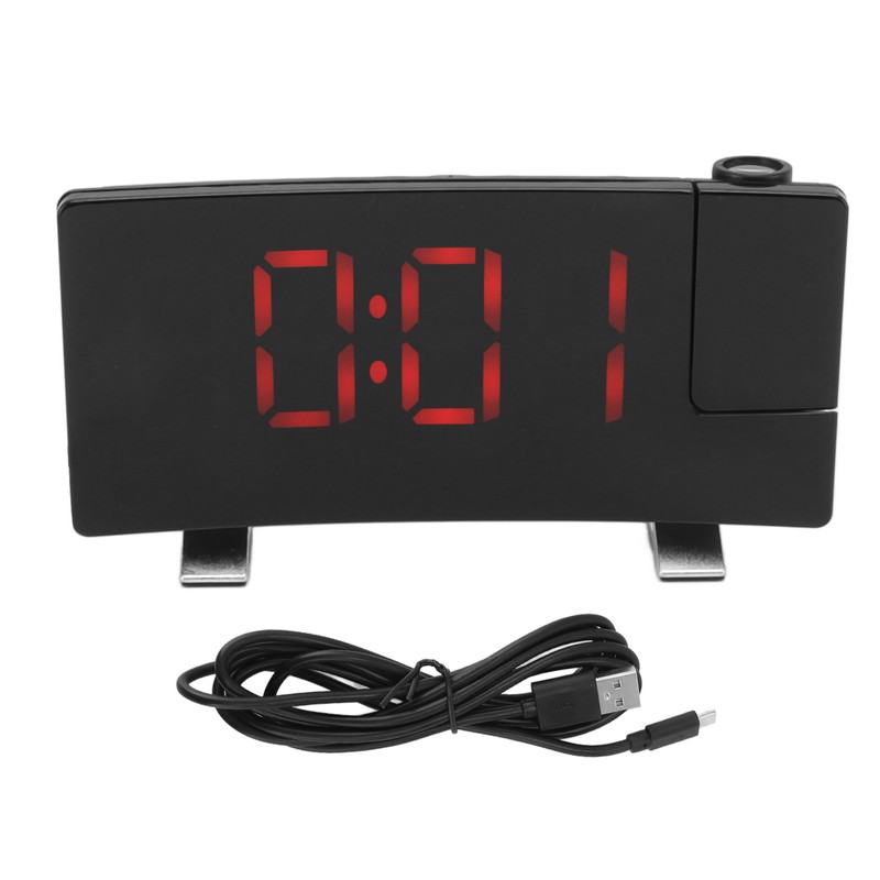 Radio Projection Alarm Clock LED Display Electronic Clock Curved Screen
