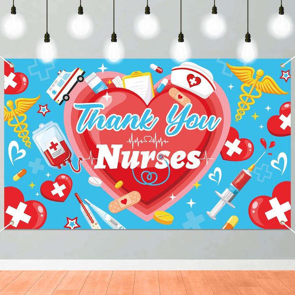 Qpout Thank You Nurses Banner-72x43inch Nurse Appreciation Week Backdrop Happy