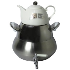 Modern Large Classic Iranian Samovar Russian Persian Turkish Tea Maker Water Kettle Heavy Thick Stainless Steel Ceramic Porcelain Teapot 6+1=7 Liter Faucet W/Handle