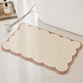 Ohocut Luxury Microfiber Bathroom Rugs, Beige Sand Scalloped Bath Rug Boho Farmhouse Cute Aesthetic Preppy Bath Mat for Bathroom, Tub, Floor Carpet, Sink, Shower, Anti Slip, Absorbent, 32x20