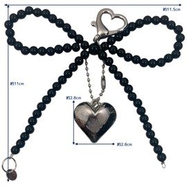 GrandslamEX Ribbon, Pearl, Heart Accessory, Charm, Keyring, Keychain, Strap, Keychain, Smartphone Pouch, AirPods Pro, Wallet, Cute, Simple, Stylish, Korean Heart Carabiner (Silver), Plastic, No