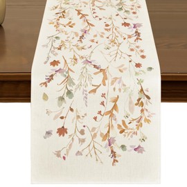 Fall Floral Leaves Table Runner 13x72 Inch Seasonal Autumn Wild Flowers and Grasses Kitchen Dining Table Decor for Indoor Outdoor Farmhouse Home Party Decoration ZQ129