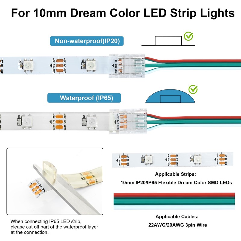 SVIANG 25 Packs 3 Pin 10mm LED Strip Connector -