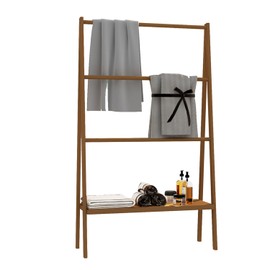 Xmatch Towel Rack, 3 Rungs Towel Stand, Towel Drying Holder Organizer Lower Storage Shelf Bamboo Ladder Racks for Bathroom (52" Towel Rack)