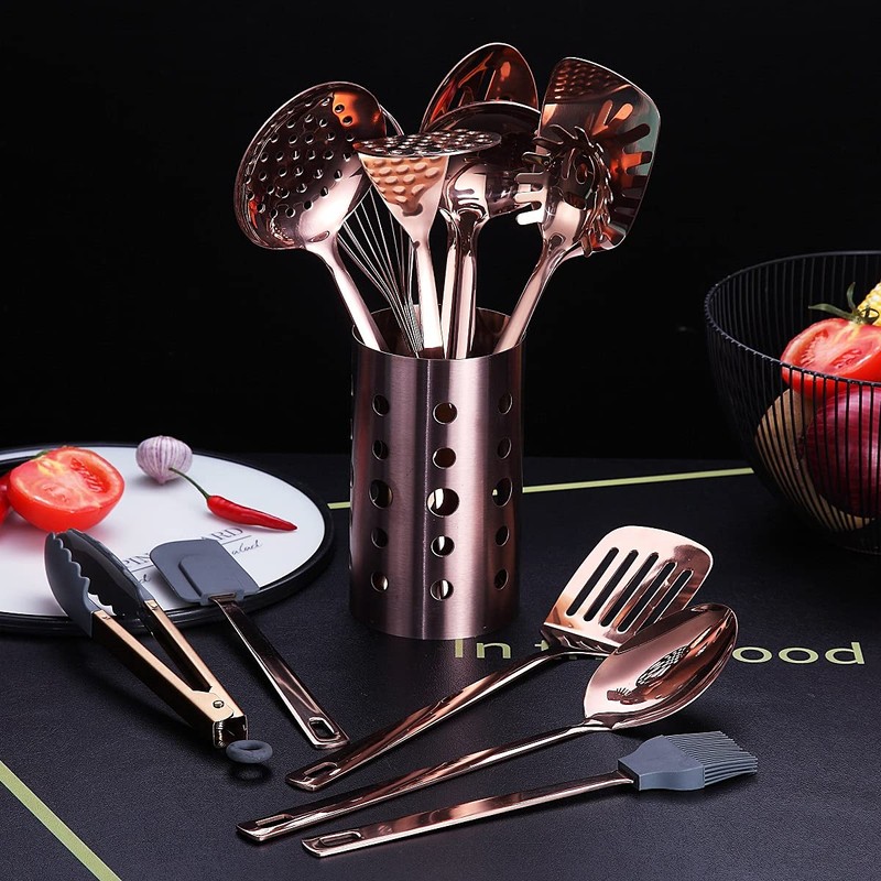 Copper Kitchen Utensils Set,13 Pieces Stainless Steel Cooking Utensils Set
