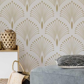 Golden Plumes Wall Stencil - Wall Stencils for Painting Large Pattern - Deco Wall Stencil - Large Wall Stencil (Large)
