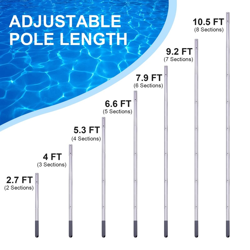 Sepetrel Pool Pole - 10.5 Foot Anodized Aluminum Extension Cleaning