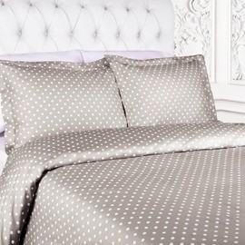 Superior Cotton Blend 600 Thread Count Duvet Cover Set, Polka Dot Design, includes 1 Duvet Cover with Button Closure 2 Pillow Shams, Luxury Bedding, Sateen Weave, Full/Queen, Light Grey
