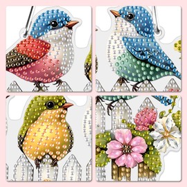 MXJSUA Special Shaped Hanging Diamond Painting Art Kits for Adults, Three Cute Birds 3D DIY Crystal Rhinestone Acrylic Gem Art Pendant Ornaments Kit for Home Decoration and Gift