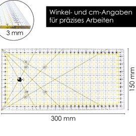 OfficeTree Dressmaking Ruler 30 x 15 cm Patchwork Ruler for Sewing with Exact Dimensions and Cutting Edges