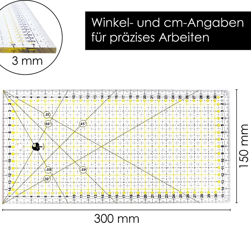 OfficeTree Dressmaking Ruler 30 x 15 cm Patchwork Ruler for