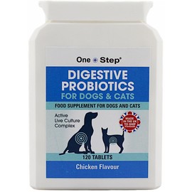 One Step: Probiotics for Dogs & Cats, 120 Tablets, Supports Gut Health, Wellness, Digestion, Immune System - Chicken Flavoured