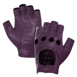 Harssidanzar Fingerless Driving Gloves For Women,Ladies Lambskin Leather Fingerless Gloves Unlined Half Finger Driving GL012,purple,Size L