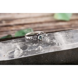 WINDALF Vintage Women's Silver Ring Anely 7 mm Topaz Crystal Bohemia Engagement Ring 925 Sterling Silver, Fabric, Crystal