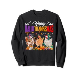 Chickens Mummy Pilgrim Santa Costume Happy HalloThanksMas Sweatshirt