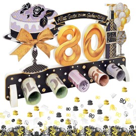 Qeioauek 80th Birthday Money Gifts, Confetti 80th Birthday Decoration, 80th Gifts Made of Wood Decoration, Gifts for 80th Birthday Man Woman, Money Gifts 80th Birthday Decoration, for Birthday,