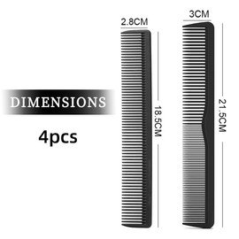 HZAOPZE Pack of 4 hair comb, women's comb, men's precision comb, normal tooth comb and double tooth comb, professional hair comb, strong, durable, anti-static for women and men (black)
