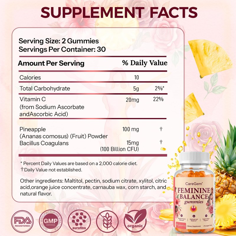 Feminine Probiotics Gummies for Odor, Flora & pH Balance –