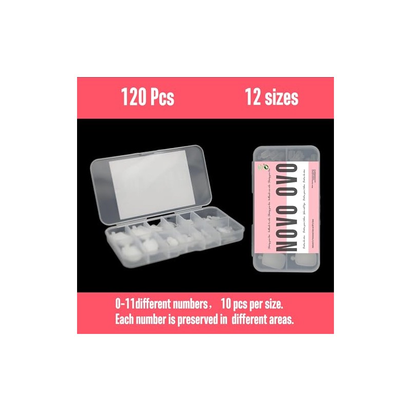 NOVO OVO 120 Pcs Puntas Largas para Uñas Prensadas, Cubierta