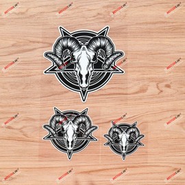 Baphomet Pentagram Devil Satanic Goat Vinyl Decal Sticker White Star - 3 Pack Glossy, 3 Inches, 4 Inches, 6 Inches - for Car Boat Laptop Cup Phone 09040