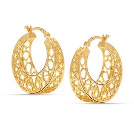 LeCalla 925 Sterling Silver 14K Gold Plated Small Mesh Filigree Hoop Earring Handmade Round Basket Weaven Hoop Earrings for Women 26 MM