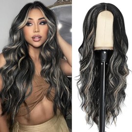 Pelucas para Mujer Cabello Natural 26 pulgadas, Fibra de Alta Calidad, Resistente a Altas Temperaturas y Se Puede Permanente y Teñir (Negro mezclado con rubio)